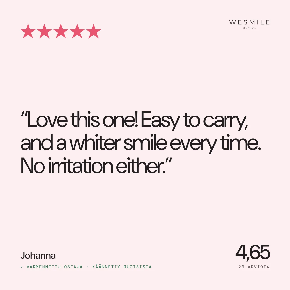 Johannan arvio, 4,65 (23 arviota)